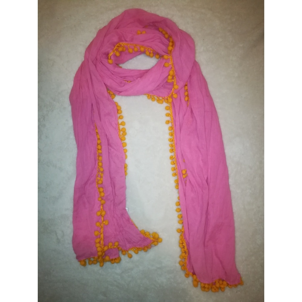 NATURAL LIFE BOHO POMPOM ORANGE AND PINK SCARF